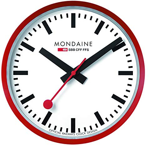 Mondaine - Wall Clock A990.CLOCK.11SBC 25cm - Official Swiss Railways Clock Red Second Hand Red Aluminium Casing - Dust Resistant Wall Clocks