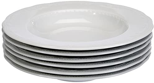 Tognana Vecchio Wienna, Set 6 Piatti Fondi, Porcellana, Bianco con decoro a rilievo, Made in Italy