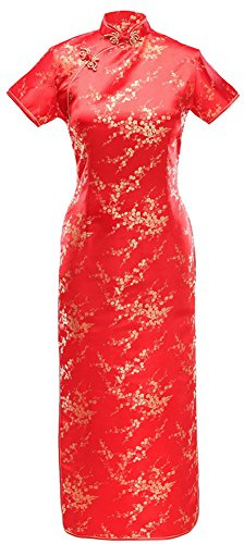 7Fairy Women's Sexy VTG Red Floral Long Chinese Prom Dress Cheongsam Size 4 US