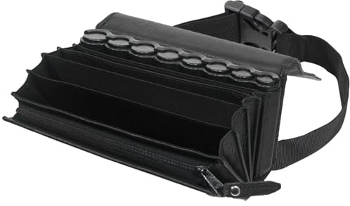 HMF Cartera de Camarero de Cuero, Monedero Profesional con Cambiador de Monedas Euro y Correa de Transporte | con Compartimento con Cremallera | 20,5 x 6,5 x 10 cm | Negro