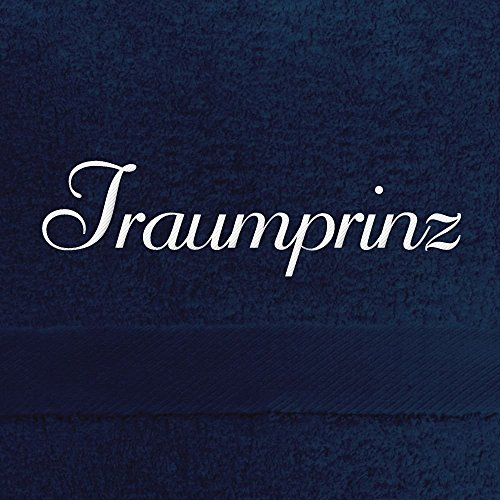 Gästehandtuch mit Namen Traumprinz Bestickt, 40x60 cm, dunkelblau, extra Flauschige 550 g/qm Baumwolle (100%), Handtuch mit Namen besticken, Gästetuch mit Bestickung