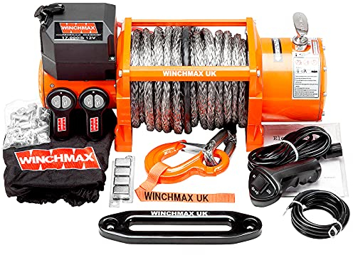WINCHMAX 17,000lb (7,711kg) Original Orange 12v Electric Winch. 30m x 13mm Dyneema Synthetic Rope. Competition Hook.