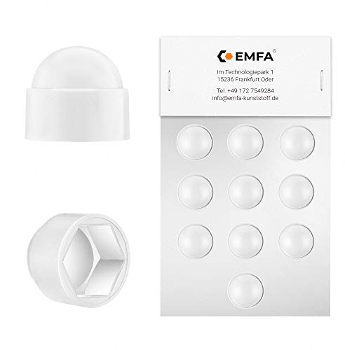 EMFA Abdeckkappen für Schrauben und Muttern M10 - Schlüsselweite 17 | Weiß Kunststoff Sechskant Schutzkappen - 25 Stück