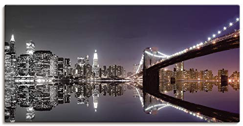 ARTLAND Wanddeko Leinwand Bilder Wandbild 60x30 cm New York City Skyline USA Amerika Stadt Nacht Brooklyn Bridge S6FD