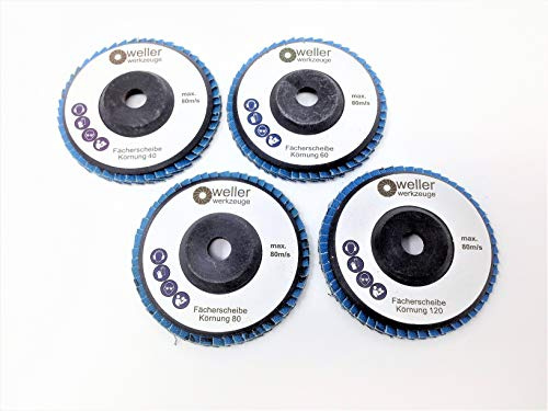 WELLERWERKZEUGE Juego de 4 discos de abanico de grano: 40/60/80/120 para Bosch GWS 10,8 10 8 12 V 12 76, Lijas para Lijadora, Accesorios Acero Inoxidable Madera Discos de Lijado