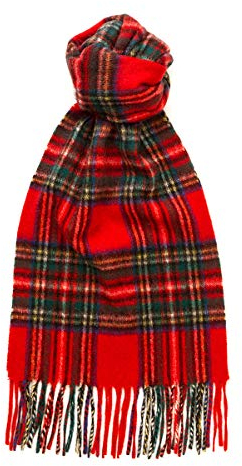 Glen Isla Écharpe 100 % cachemire tartan Royal Stewart Rouge – Fabriquée en Écosse, Tartan, Rouge, 25 x 165cm