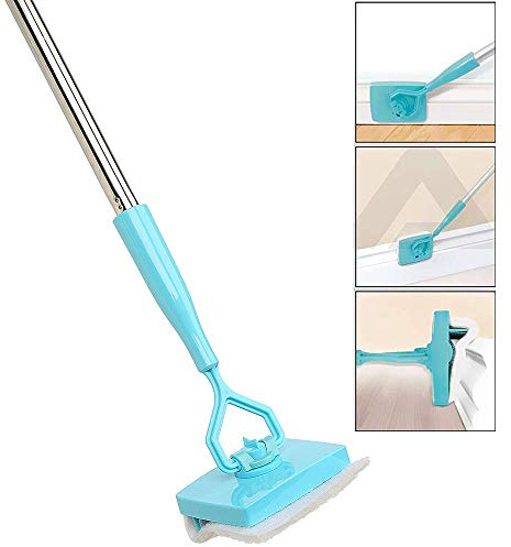 Buding Broom Brush Cleaning Mop, Collapsible Baseboard Cleaner Glide Dust Extendable Cleaning Skirting Boards Telescopic Pole Microfiber Cleaner Wash Cleaning Supplies