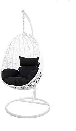 Kideo Swing Chair, Lounge-Möbel, Loungesessel Polyrattan, Hängestuhl, Hängesessel mit Gestell & Kissen (weiß/schwarz)