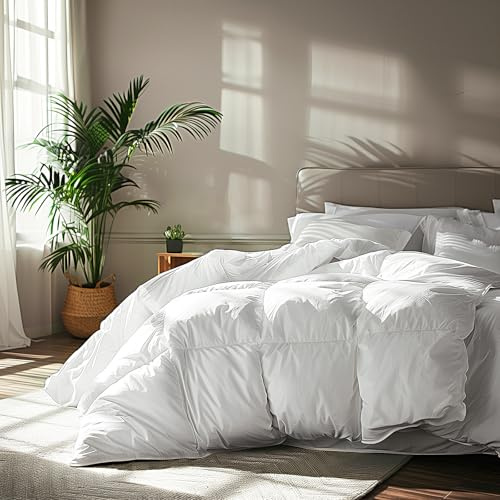 Serta 233 trådantal vit fjäder gåsdun fiber extra värme täcke, TWIN | 100 % bomullsöverdrag påslakan allergivänliga sängkläder täcke extra värme 168 x 229 cm vit
