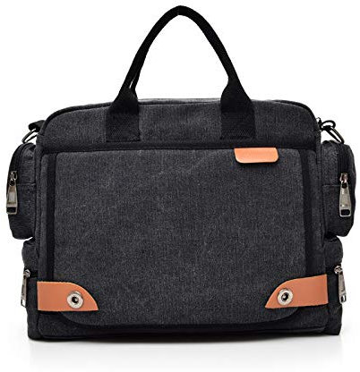 FANDARE Umhängetasche Herrentasche Segeltuch Schultertasche Lehrertasche Laptoptasche für 12.9 Zoll Notebook Kuriertasche Crossbody Messenger Bag Aktentasche für Schule Freizeit Reise Business Schwarz