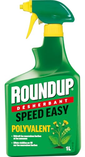 Roundup RPOS1A - Désherbant Jardin Polyvalent Prêt à l'emploi 1 L - Premiers Effets Visibles 1h - Elimine Mauvaises Herbes et mousses par Simple Contact - Produit à Base d'acide pélargonique - 33 m²