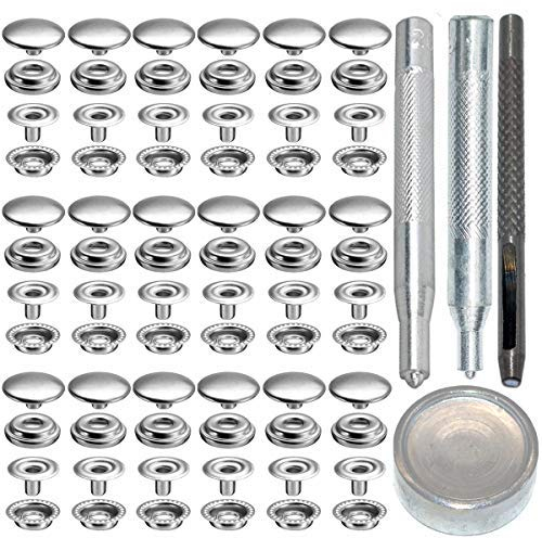 18 Sets 15mm Rostfreier Stahl Metall Druckknöpfe Kleidung Snaps Druckknopf Set mit 4 Befestigungswerkzeugen zum, Metall Druckknöpfe für Leder Handwerk Jacke Brieftasche Handtasche (Silber)