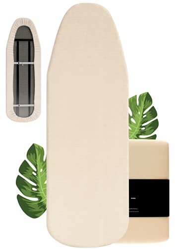 VINEL Natur Bügelbrettbezug 120x40 - Ohne Chemie, Farbstoffe & Aluminium - Ungefärbte Baumwolle für Dampfbügeleisen, Beige