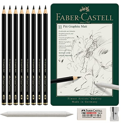 Faber-Castell 115220 - Bleistifte Set Pitt Graphite Matt, 11-teilig, inkl. Papierwischer, Radierer und Spitzer