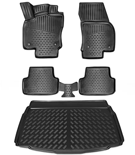 ELMASLINE Tappetini 3D in gomma & Vasca baule Set per VW T-ROC 2017–2025 con piano di carico inferiore | Antiscivolo con bordo alto 5 cm | Non adatto per Cabrio!!