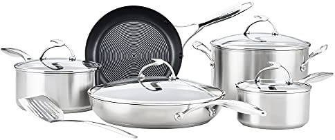 Circulon SteelShield Edelstahl Topfset Induktion 5-Teilig mit Bratpfanne, Sauteuse & Bonus Pfannenwender - Töpfe Set - Edelstahl - Spülmaschinenfest - Stay-Cool-Griffe und Glasdeckel