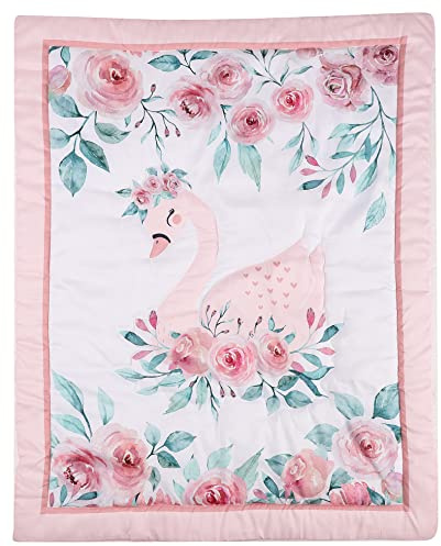 HMtideby Coperta per lettino con motivo cigno, trapunta per lettino, coperta per neonato, trapunta per ragazzi e ragazze, 84 x 107 cm, adatta per tutte le stagioni
