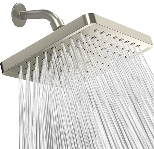 SparkPod Shower Head - High Pressure Rain - Premium Quality Luxury Design - Easy Clean Adjustable Replacement for Your Bathroom Shower Heads (Elegant Brushed Nickel, 8 Inch Square)