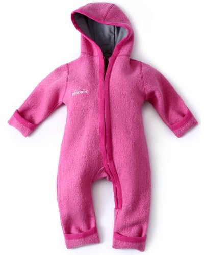 gipfelsport Wollwalk Overall Baby - Walkoverall aus Wollfleece | Walkanzug aus Merinowolle, Schurwolle, Walkwolle | Größe 74/80 in pink mit langem Reißverschluss