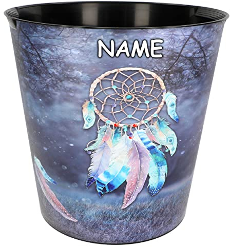 alles-meine.de GmbH Papierkorb Einhorn & Traumfänger inkl. Name - 10 Liter - wasserdicht - aus Kunststoff - Ø 28 cm - Eimer - Spielzeugkorb/Popcornschüssel/großer Mülleim..