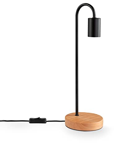 Paco Home Tischlampe Nachttischlampe Schreibtisch E14 Stehlampe Minimalistisch Skandinavisch E27 Büro Holz Fuß, Lampenart:Tischleuchte, Farbe:Schwarz