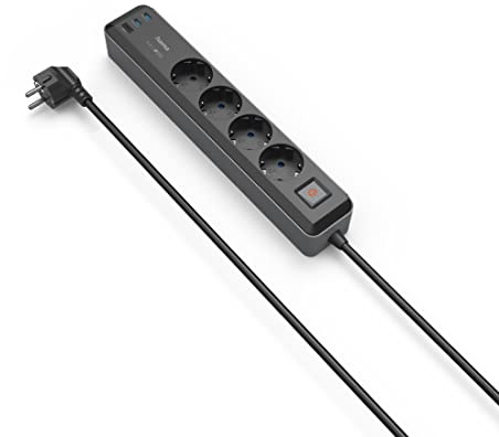 Hama 7in1 Steckdosenleiste mit USB 65W Ladegerät (4 Steckdosen, 1 USB-A, 2 USB-C, Laptop USB C Ladegerät 65W per USB ohne Netzteil Schnellladefunktion PD, Mehrfach-Steckleiste mit Schalter, 1,4m) grau