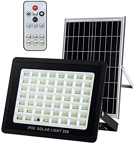 Luz de inundación llevada Solar al Aire Libre, Ip66 Luz de jardín de Carretera a Prueba de Agua Luz de Calle súper Brillante con Control Remoto Cable de extensión de 5M (200W)