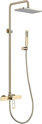 Duschsystem Quadratischer Hochdruck Regenduschkopf Und Handbrause Duscharmatur Set, Wandmontage Heiße Und Kalte Badewannen Mischbatterie, Messing Duschsäule Set,Brushed Gold (Color : Brushed Gold)