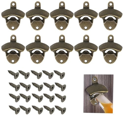 Houkary 10 Stück Flaschenöffner Wand, Gusseisen Wandflaschenöffner | Bierflaschenöffner Wandmontage Flaschenöffner Anschraubbar mit Schrauben für Bar Küche Wohnung Terrasse Restaurant (Bronze)