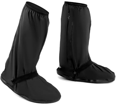 QWORK® 1 par vattentäta överskor, skoskydd, återanvändbart vattentätt, PVC-material, passar både män och kvinnor, XL, Svart, XL