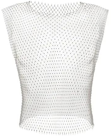 KWTF Camisetas sin Mangas Sexis de Rejilla para Hombre, Chaleco Transparente Brillante con Diamantes de imitación, Camiseta sin Mangas de Malla, Ropa Transparente