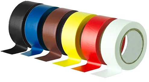 HomeBerg Multi Colour Electrical Tape Multipack - 19mm x 10m - Heat and Moisture Resistant, PVC Self Adhesive, Multipurpose Electrical Insulation Tape for Electric Wires, DIY (Multi Colour, 6 Pack)