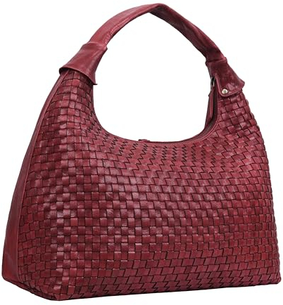 ANTONIO VALERIA Addison Damen Tote Bag aus geflochtenem Leder, Geflochtenes Rot
