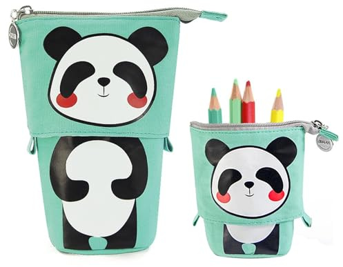 Hillylolly Federtasche Katze, Katzen Federmäppchen, Kinder Mäppchen Katze, Katze Schreibwaren, für Mädchen Jungen Teen Geschenk, 12.5~19cm (Panda)