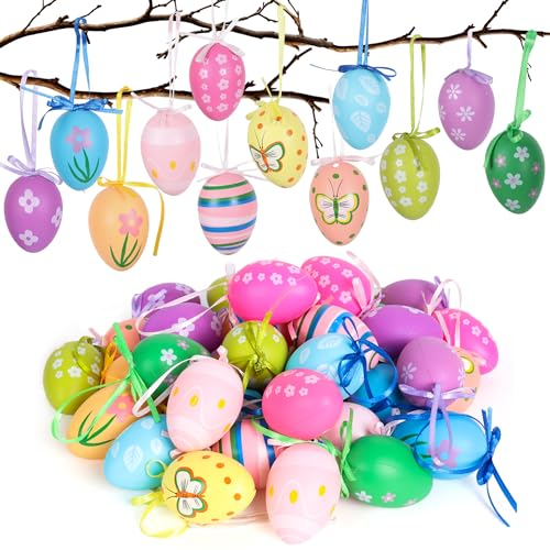 Ostereier zum AufhäNgen, 36 StüCk Ostereier Plastik, Deko Ostereier Kunststoff für Osterdeko, Osterdekoration, Oster Geschenk