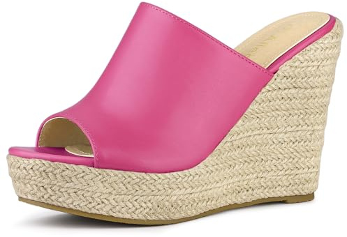 Allegra K Women's Slip on Platform Sandals Espadrilles Wedges Slides Hot Pink Mules 7 M US