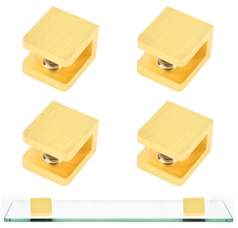 INCREWAY Verstellbare Glasregalklemme, 4 Stück, massives Messing, Regalhalterung, Wandhalterung, kein Bohren auf Glas, feste Platte für 5–8 mm dickes Glas