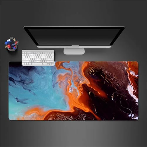 Gaming Mauspad XXL Grün Orange Großes Mauspad Schreibtischauflage mit Vernähte Kanten Einer speziellen Oberfläche verbessert Geschwindigkeit und Präzision 700x300x2mm