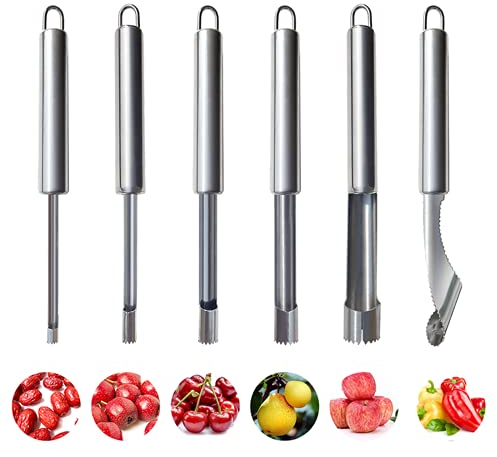 Set di 6 pezzi for togliere il torsolo e snocciolare frutta e verdura, multifunzione, for mela, pera, ciliegia, giuggiola, datteri rossi, frutti di bosco, peperoncino/3248