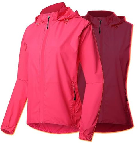 CLMETHE Fahrradjacke für Damen, wasserdicht, winddicht, Sommer, Fahrrad, Fahrradjacken, Weste, durchgehender Reißverschluss, Kapuzentrikots, atmungsaktiv, reflektierend, Fahrradmantel,Pink-4XL