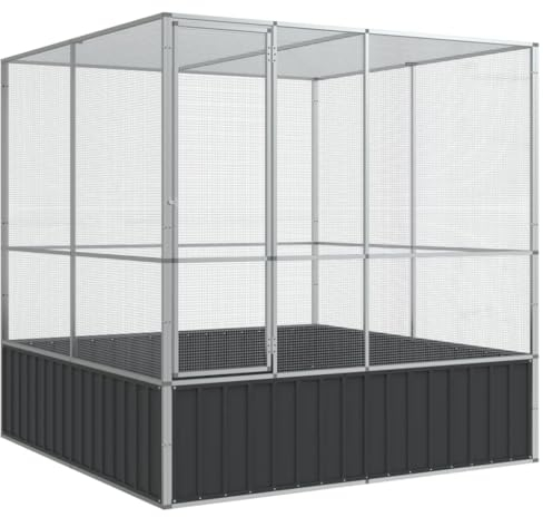 vidaXL Voliere, Vogelvoliere mit Stahlgittern Flügeltür, Haustierkäfig für Vögel Kaninchen Enten Hühner, Vogelkäfig Vogelhaus, Silbern Stahl