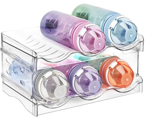 Fridge Wine Rack​, 2-Tier PET Water Bottle Organizer of 6 Bottles for Freezer/Cabinet/Kitchen Counter/Wine Cellar/Pantry Storage, Stackable & Detachable for More Capacity Combinations, Space-Saving