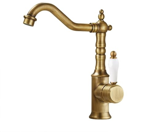 Wasserhahn Küche - Küchenarmatur Retro Antik Stil Messing Einhebel 360° Schwenkbar Spültischarmatur Mischbatterie, Hoher Auslauf Armatur Küche, Bronze