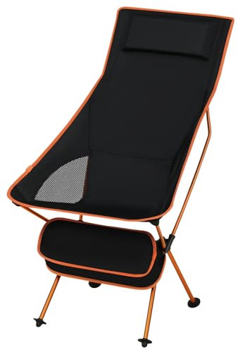 eSituro Campingstuhl faltbar, Klappstuhl leicht, Angelstuhl mit Tragetasche, Faltstuhl mit hoher Rückenlehne, Outdoor Strand Camping Stuhl, für Angeln Picknick Wandern, Schwarz+Orange 1PCS