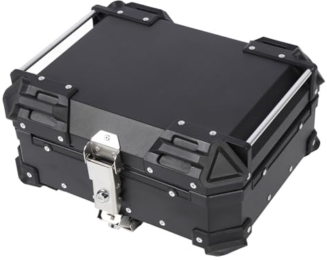 Srliya Motorrad-Heckbox, 25 L, Motorrad-Top-Box, Aluminiumlegierung, Schnellverschluss, Wasserabweisend, mit Sicherheitsschloss, Universelles Hinteres Topcase für Helmgepäck (Schwarz)