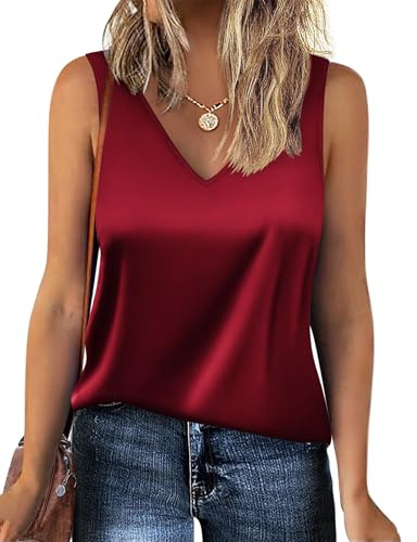 ZEAGOO Women's V Neck Satin Camisole Vest Silk Loose Sleeveless Cami