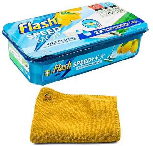Flash Speed Mop Refills, 24 Wet Cloth Wipes, Lemon Scent | Microfiber Cloth, Floor Cleaner Mop, Anti-Bac, Household Wet & Dry Hygiene Mops