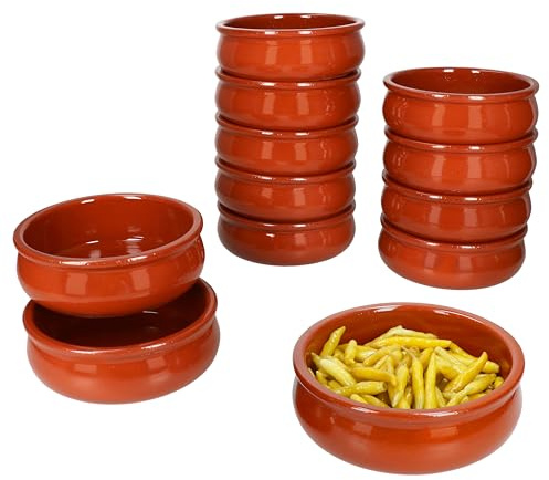 MamboCat 12er Set Berlin Cazuela Schale bauchig Tonware I Ø 15,7 cm I Größe M I mediterrane Tapas-Schüssel I Jedes Teil EIN Unikat I für Mittelalter & Wikinger Markt