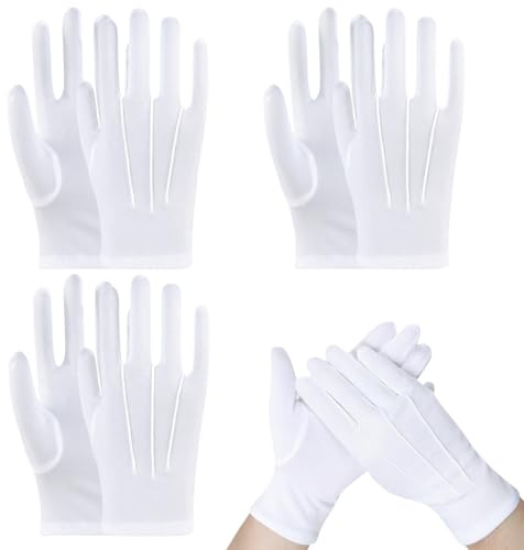 LUFFLOK 3 Pairs White Gloves, Stitched White Gloves for Men and Women, Soft Gloves, White Glove for Handling Wedding Dress, Fancy Dress and Jewellery (3 Pairs)