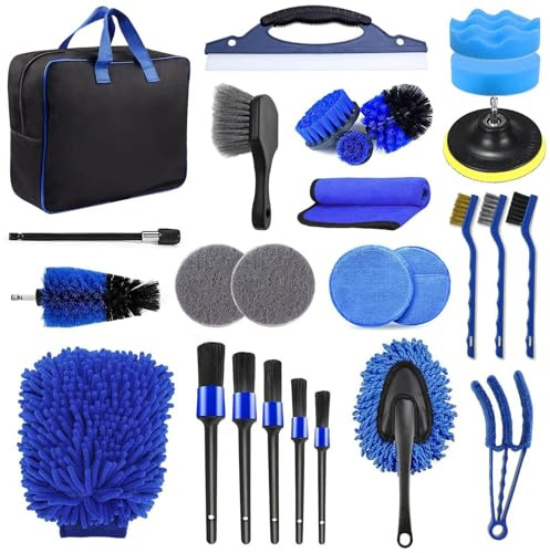 UUE Auto Reinigungsset, 27Pcs Auto Waschen Set mit Waschbürste für Innen und Außenreinigung, inklusive Autowaschbürste, Poliertuch, Polierschwamm und mehr für umfassende Fahrzeugpflege